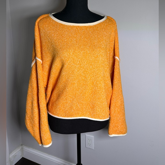Free People Bardot Cropped Sweater Orange Peel Combo Women’s M - Picture 3 of 8